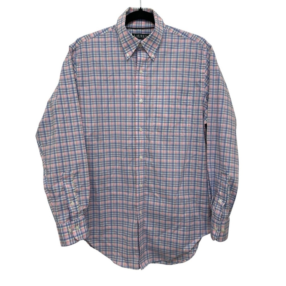 Lauren Ralph Lauren Classic Fit Pink and Blue Plaid Button Down Shirt - 15 32/33